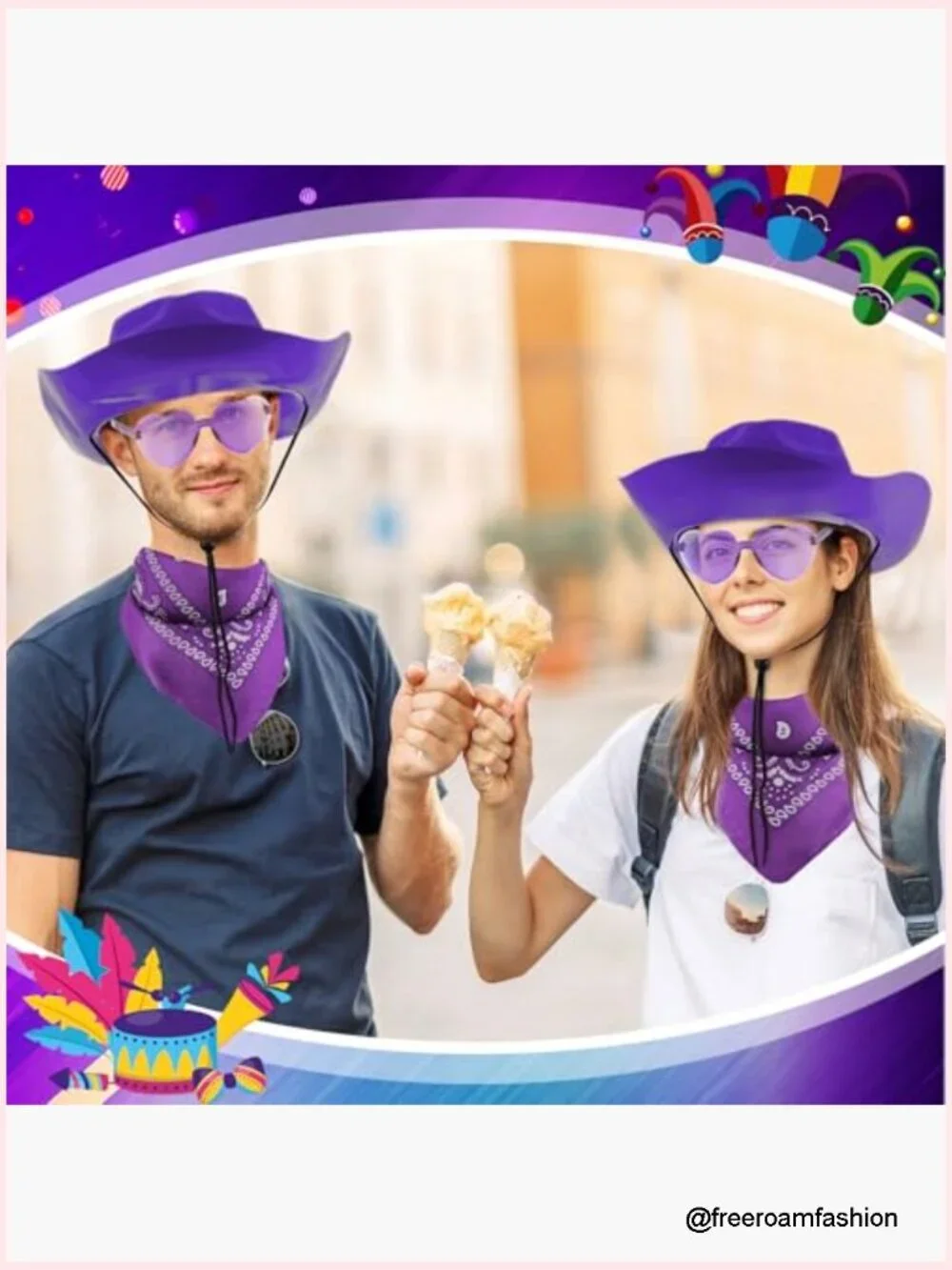 Western Cowboy Hat Set with Bandanas and Heart Glasses